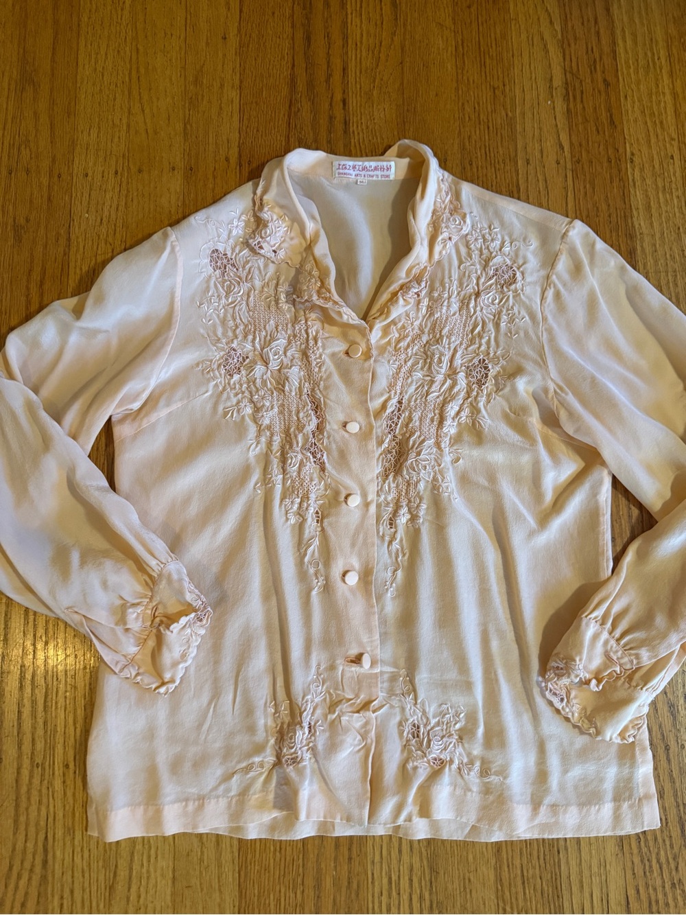Vintage Embroidered Pale Pink Blouse